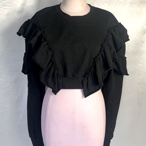 ♠️BLACK LONG-SLEEVE RUFFLE CROP SWEATER
